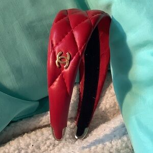 CHANEL Red Quilted Hair Accessory Rare Vintage